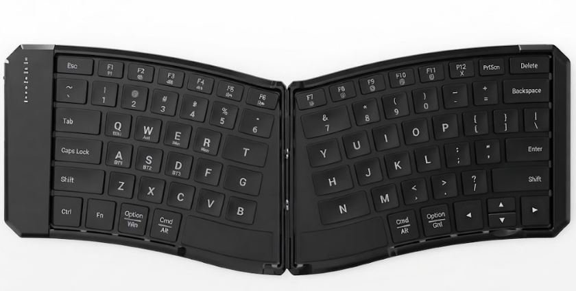Teclado Inalámbrico Ergonómico Plegable Portátil de Plástico, Recargable por USB Tipo-C, Diseño Dividido para PC, Oficina y Viajes